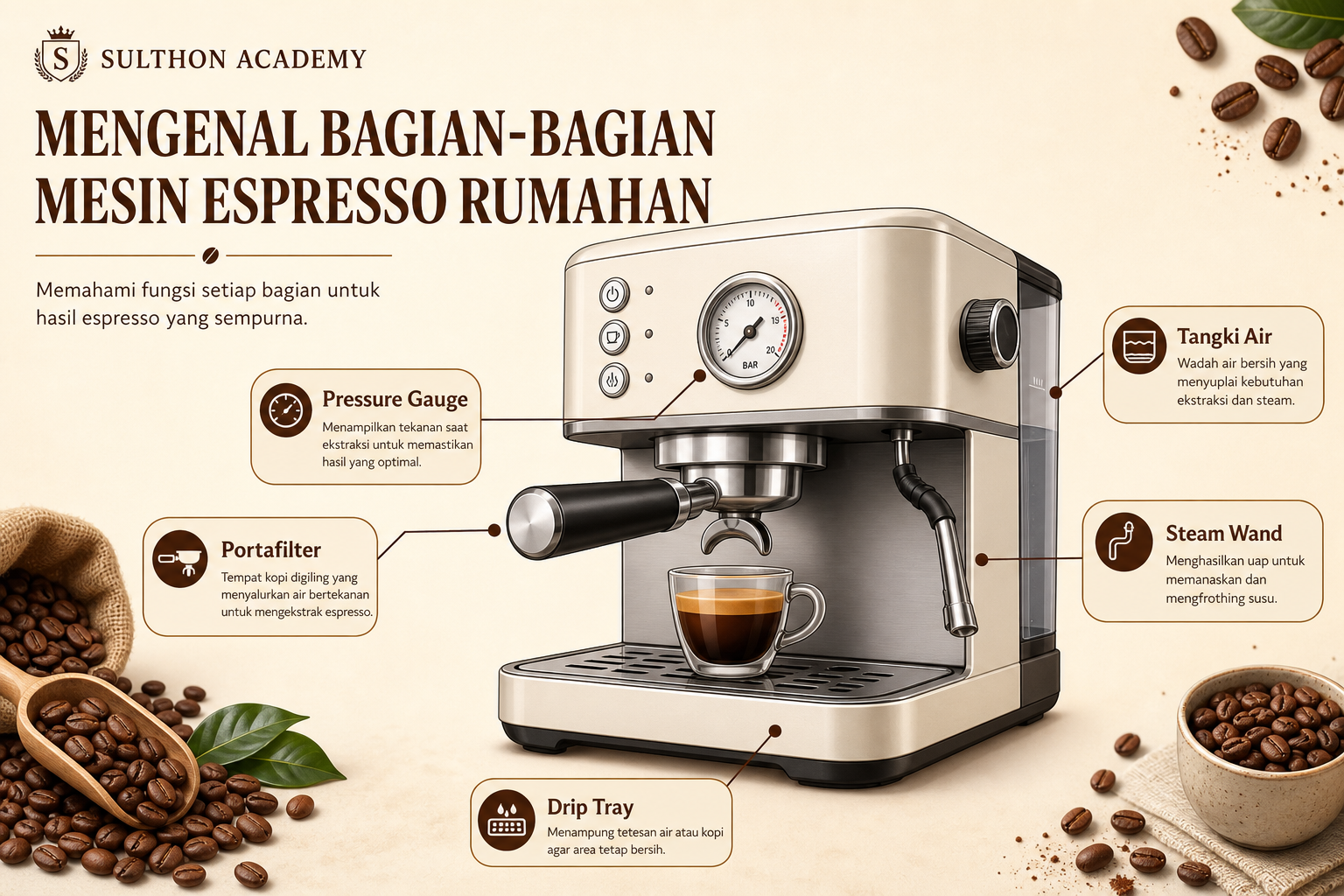 Bagian penting pada mesin espresso rumahan yang perlu dipahami sebelum membeli.